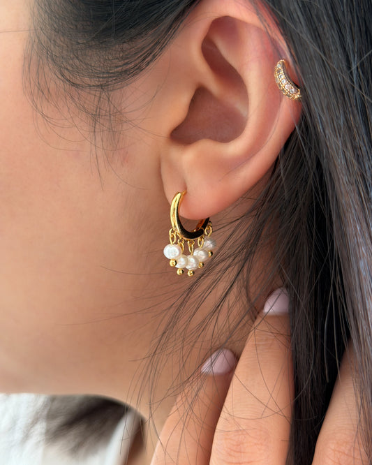 Pearl Drop Hoop Earrings